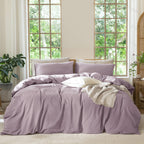 MooMee Duvet Cover Set 100% Washed Cotton Linen Like King