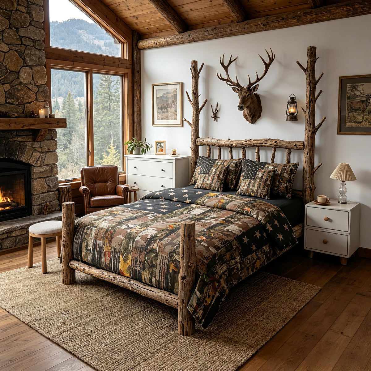 Feelyou Deer Comforter Set with Sheets King Size 7 piece Kids Rustic Deer Hunting Bedding Set Cabin Lodge Deer Bed in a Bag Farmhouse Nature Wildlife Antlers Brown Bed Set