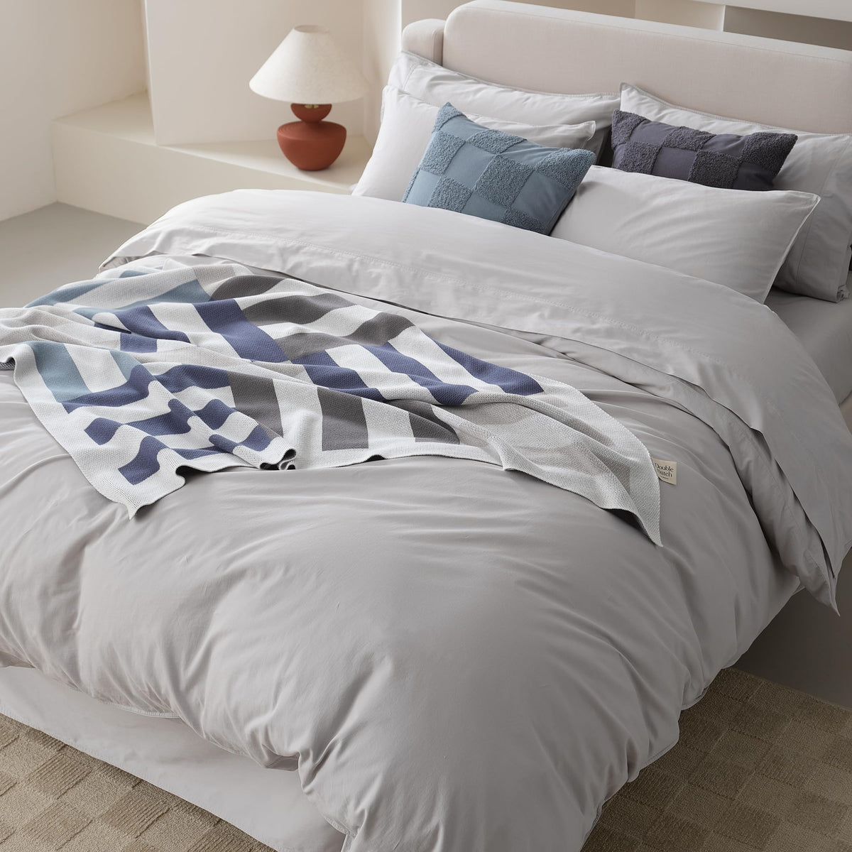 Double Stitch GOTS Organic Cotton King Duvet Cover, Washed 300TC, Greige