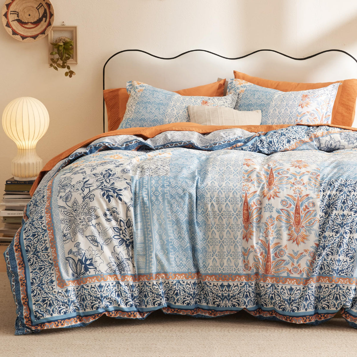 Bedsure PureWoven 100% Cotton Floral Duvet Cover Set, King, Light Blue