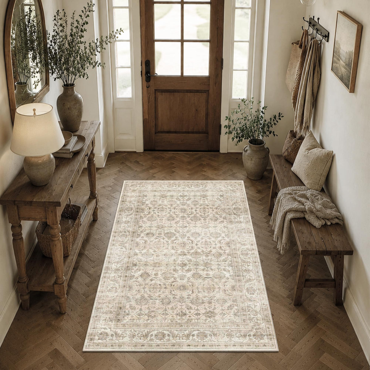 JOOJA 8x10 Dark Brown Vintage Soft Low Pile Non Slip Boho Washable Area Rug