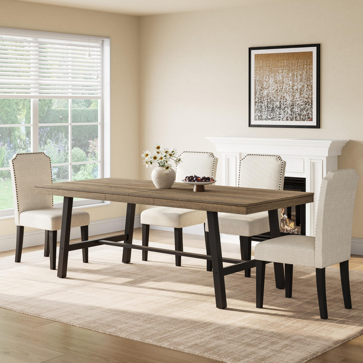 GarveeHome Industrial Dining Table for 6-8 People, 70.87" Long Large Kitchen Table with Sturdy Metal Frame, Rectangular Counter for Dinner, Kitchen, Dining Room (Grey, 71" Non-extendable)