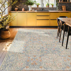 Floral Dark Green Washable Area Rugs 8x10, Vintage Living Room Rug