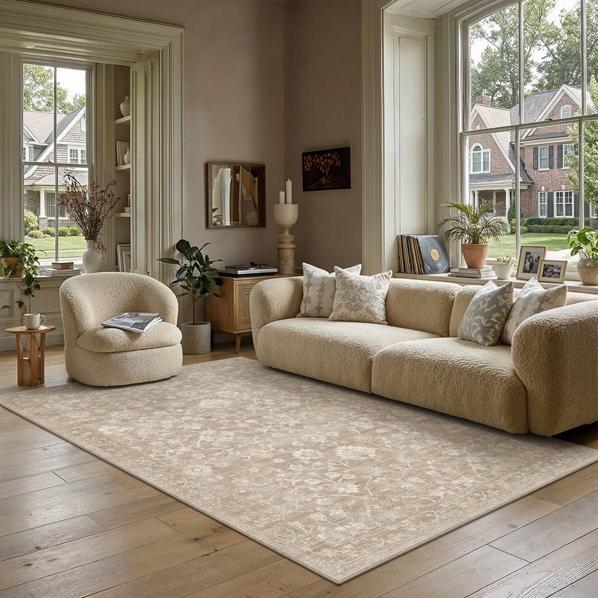 HUGEAR 8x10 Beige Neutral Area Rugs Washable Rug Carpet