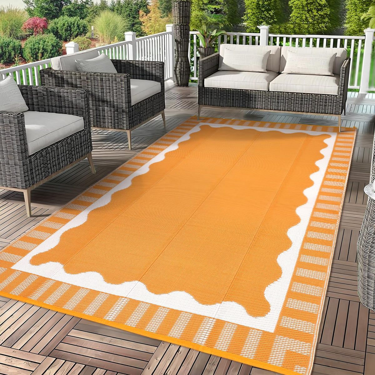 Garvee 5x8 Outdoor Rug Waterproof Modern Plastic Straw Rugs, Black Grey