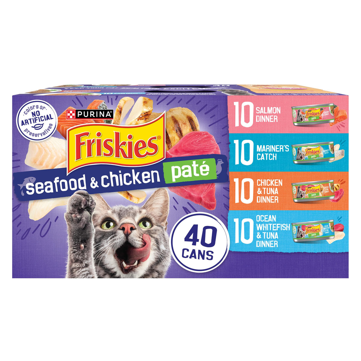 Friskies Purina Pate Wet Cat Food Variety Pack Seafood and Chicken Pate Favorites VP - 5.5 oz. Cans,(Pack of 80)