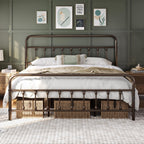Yaheetech Queen Metal Platform Bed Frame, Victorian Headboard & Footboard