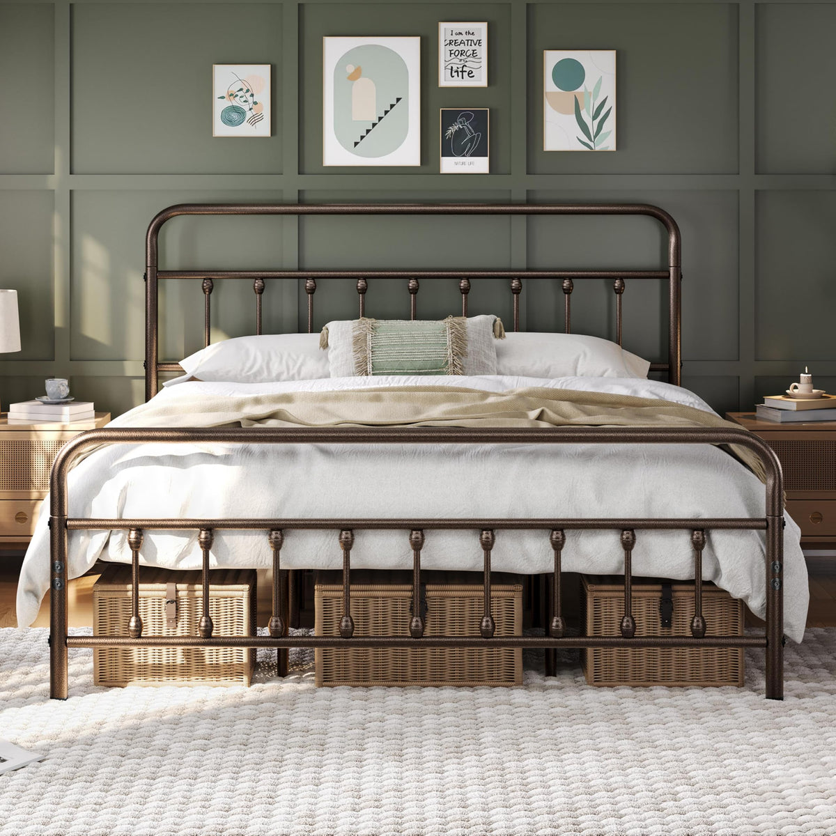Yaheetech Queen Metal Platform Bed Frame, Victorian Headboard & Footboard