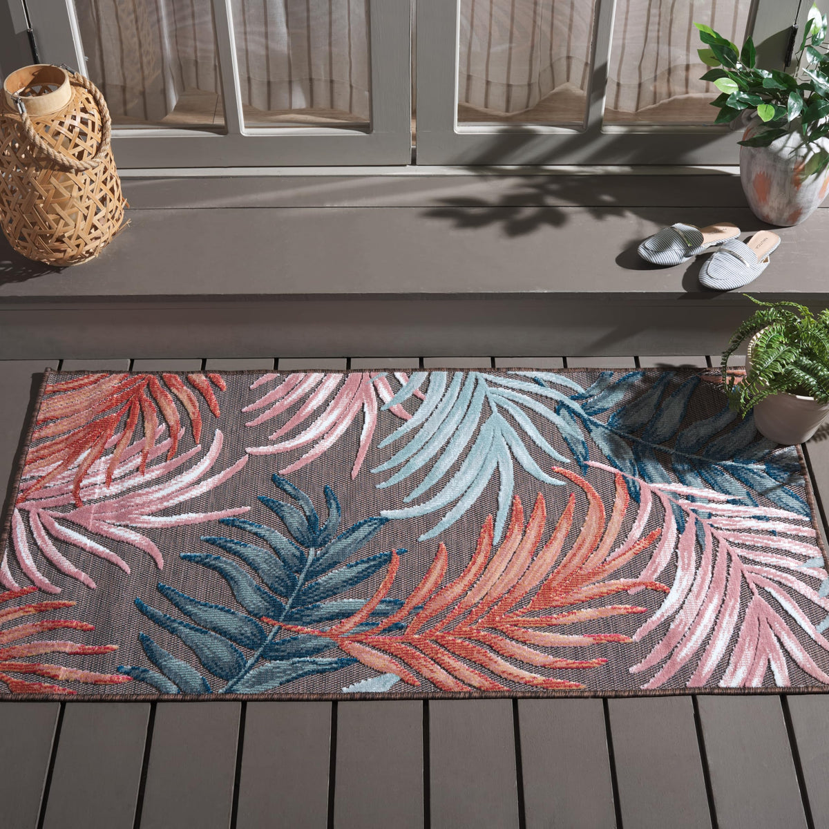 SAFAVIEH Washable Rug Outdoor Cabana Collection - 6'5" x 9'6", Grey & Rust, Non-Shedding & Easy to Clean, Ideal for Patio, Backyard, Mudroom (CBN458F)