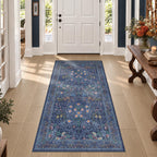 Floral Dark Green Washable Area Rugs 8x10, Vintage Living Room Rug