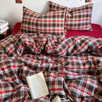 EAVD Vintage Buffalo Plaid Duvet Cover Queen Red&Black&Green Muslin Cotton