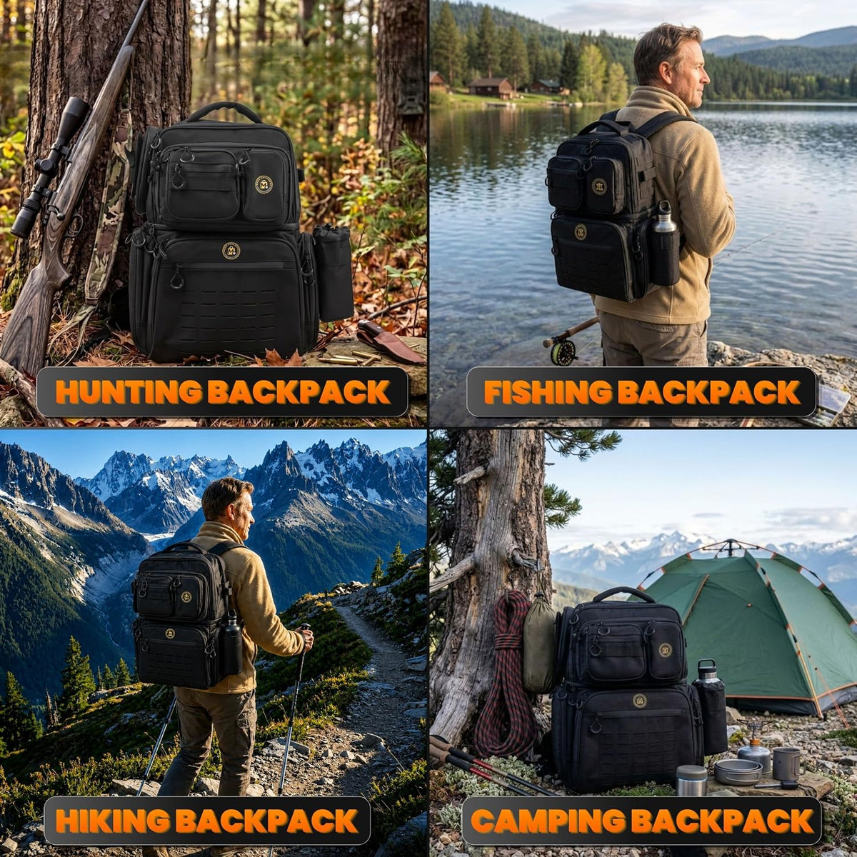 Hiking & Fishing Backpack with Cooler Compartment - Detachable Waist Bag - Water-Resistant Zipper - Fits 8 Tackle Boxes & Charging Port - Rod Holder & 40L Capacity - Gear Organizer Backpack Cooler