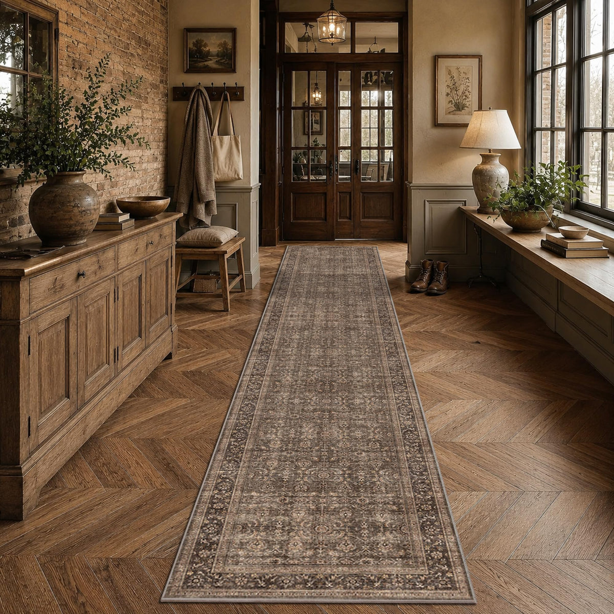 JOOJA 8x10 Dark Brown Vintage Soft Low Pile Non Slip Boho Washable Area Rug