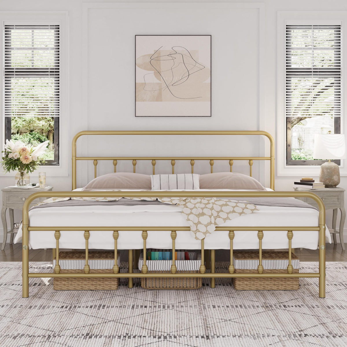 Yaheetech Queen Metal Platform Bed Frame, Victorian Headboard & Footboard