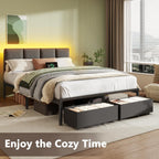 Furnulem Full Size Bed Frame with Upholstered Headboard & 2 Storage Drawers