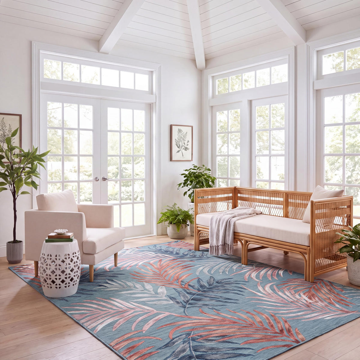 SAFAVIEH Washable Rug Outdoor Cabana Collection - 8' x 10', Blue & Rust, Non-Shedding & Easy to Clean, Ideal for Patio, Backyard, Mudroom (CBN458M)