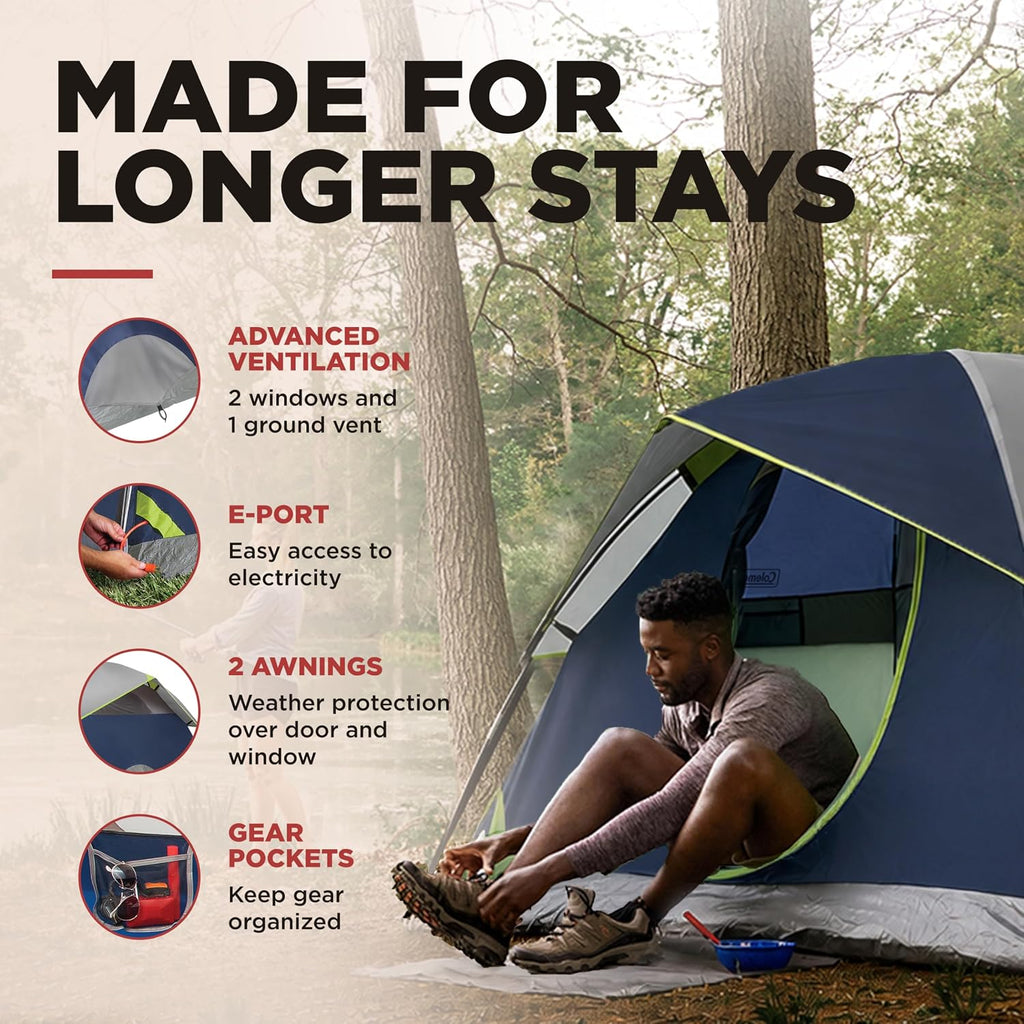 Coleman Sundome Camping Tent with Rainfly, 2/3/4/6 Person Tent Sets Up in 10 Mins, Weatherproof Shelter for Camping, Festivals, Backyard, Sleepovers, & More