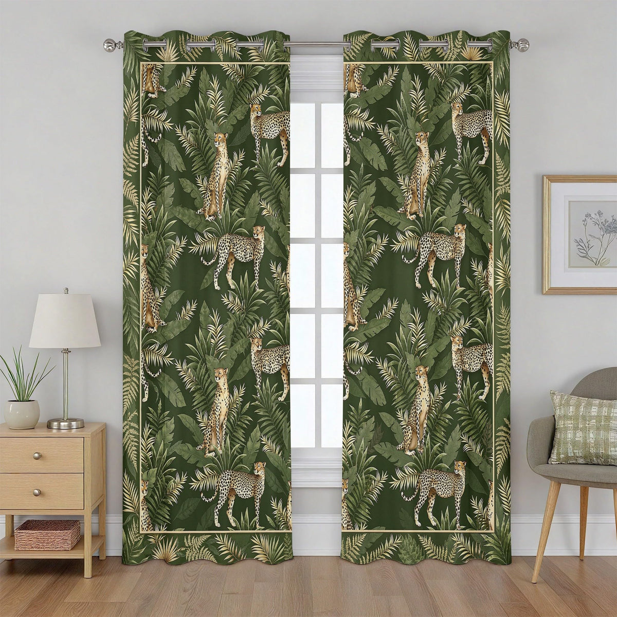 Forest Deer Blackout Curtain, Jungle Safari Animal Curtains 84 Inches Long