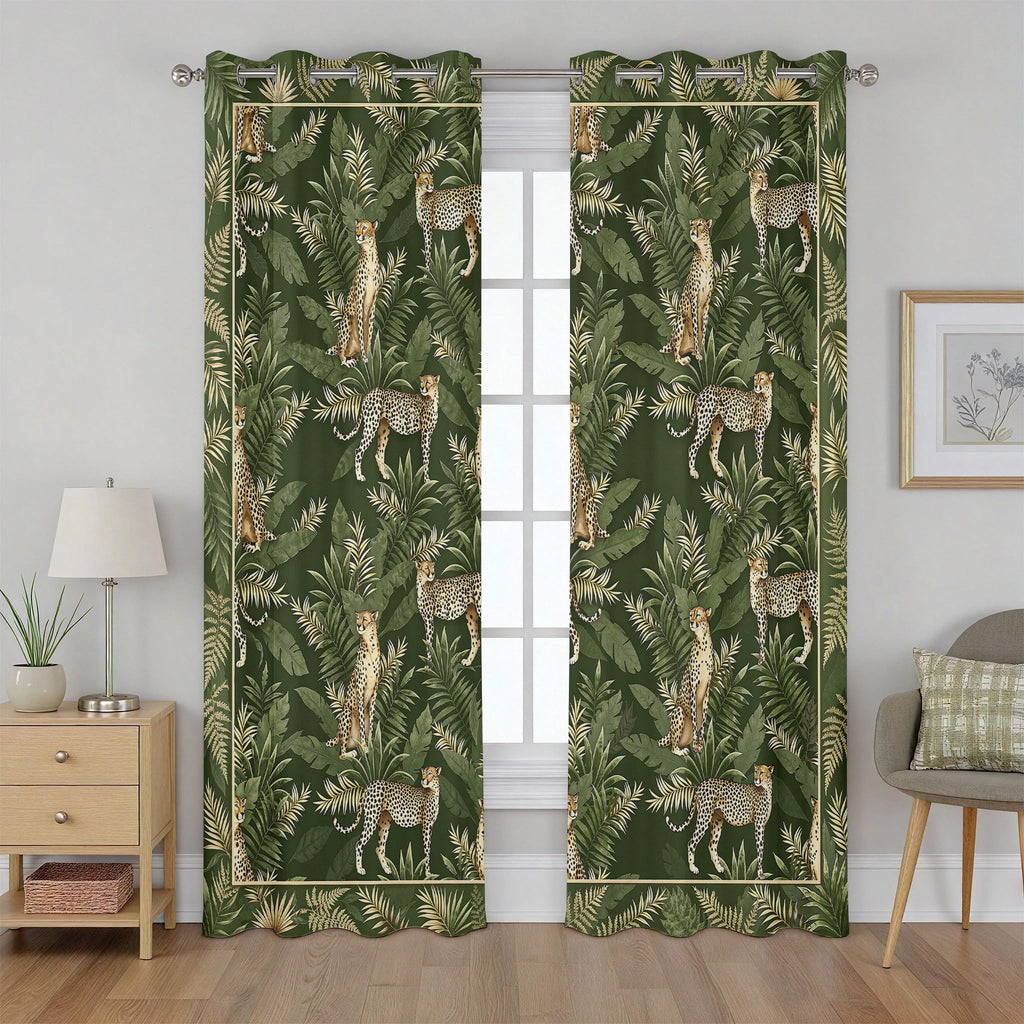 Forest Deer Curtains, Jungle Safari Animal Curtains 84 Inch Length