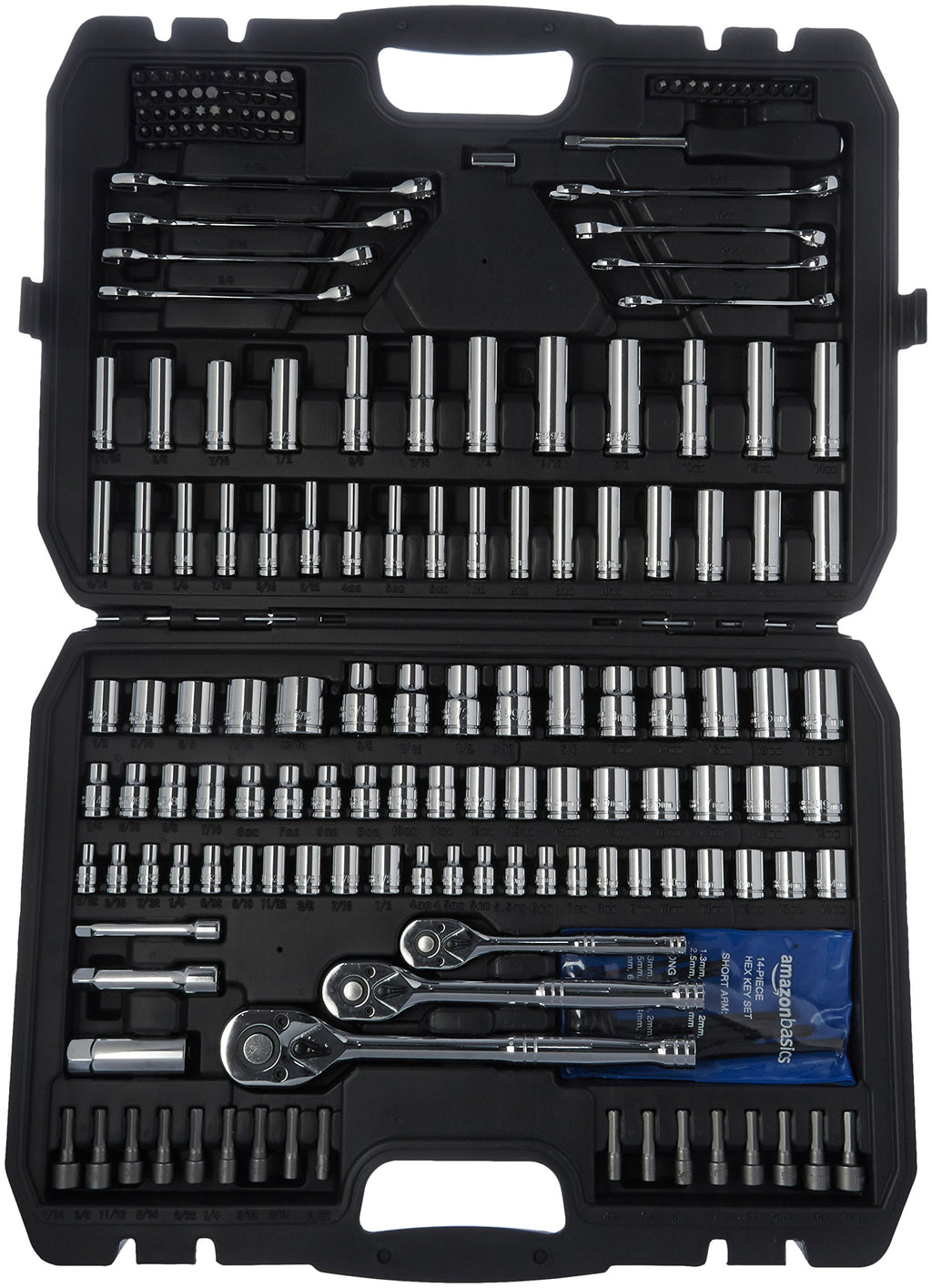 Amazon Basics Mechanic's Socket Tool Set With Case, Metric Sizes, 145-Piece
