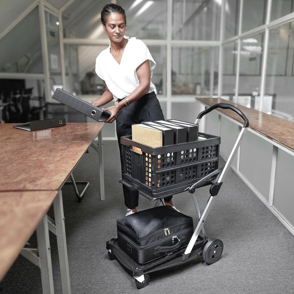 CLAX® The Original | Made in Germany | Multi Use Functional Collapsible Carts | Mobile Folding Trolley | Storage Cart Wagon | Shopping Cart with 2 Storage Crates (Black)