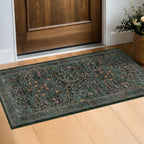 Floral Dark Green Washable Area Rugs 8x10, Vintage Living Room Rug