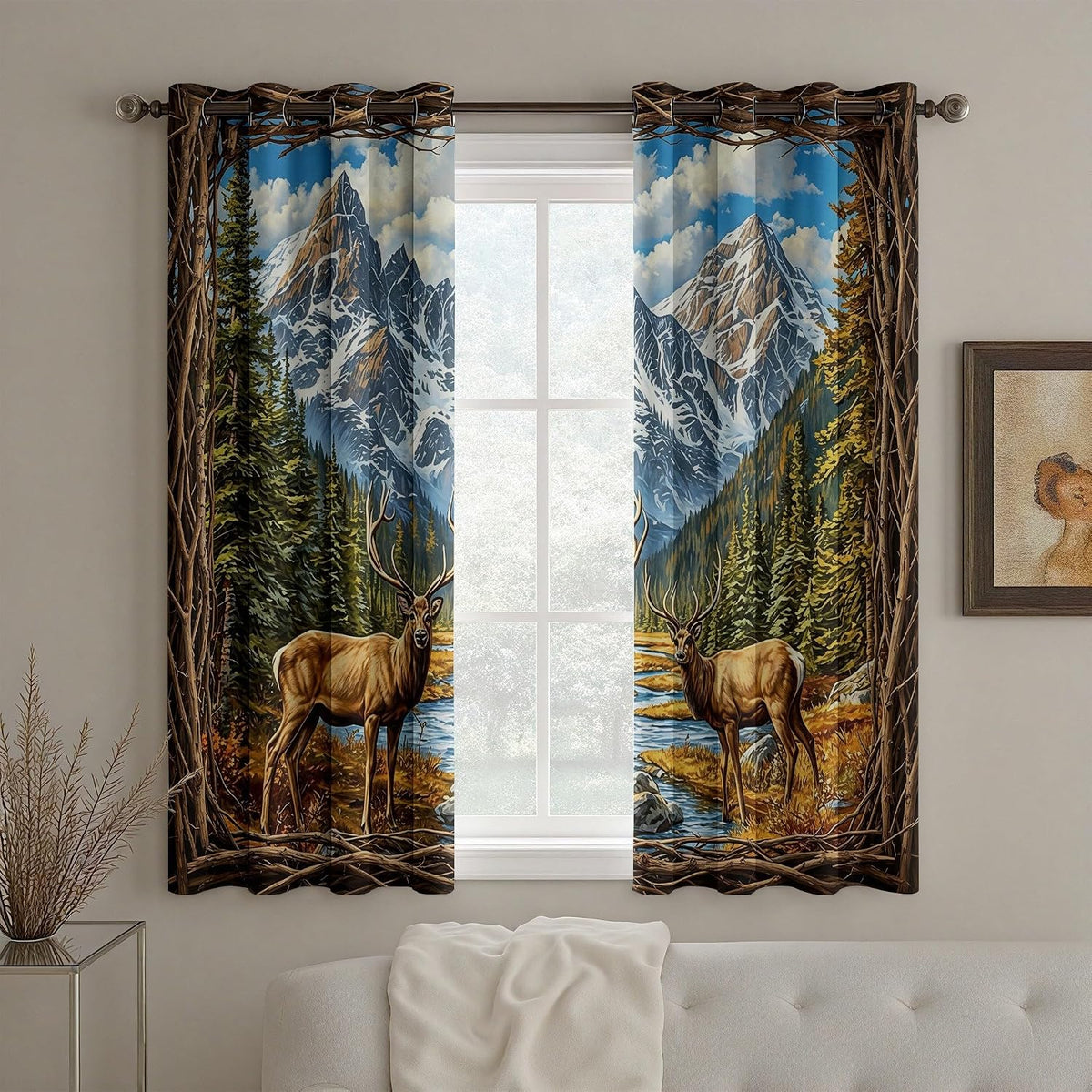 Forest Deer Blackout Curtain, Jungle Safari Animal Curtains 84 Inches Long