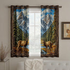 Forest Deer Curtains, Jungle Safari Animal Curtains 84 Inch Length