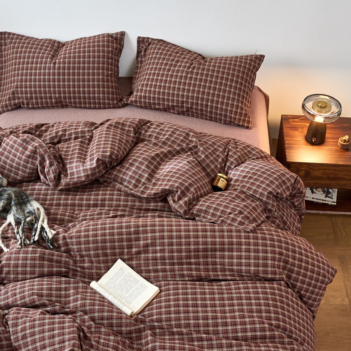 EAVD Vintage Buffalo Plaid Duvet Cover Queen Red&Black&Green Muslin Cotton