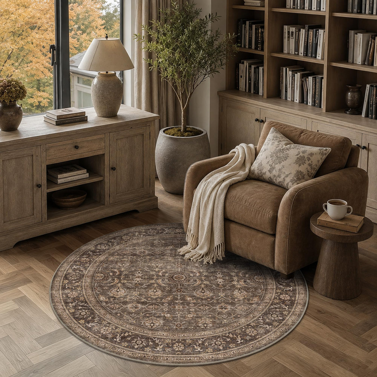 JOOJA 8x10 Dark Brown Vintage Soft Low Pile Non Slip Boho Washable Area Rug