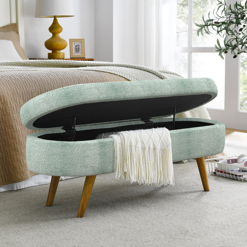 43.5" Ottoman with Storage, Storage Ottoman Bench with Safety Hinge, Bed End Bench, Upholstered Entryway Bench for Bedroom, Living Room & Window, Holds up to 330 lb, Beige
