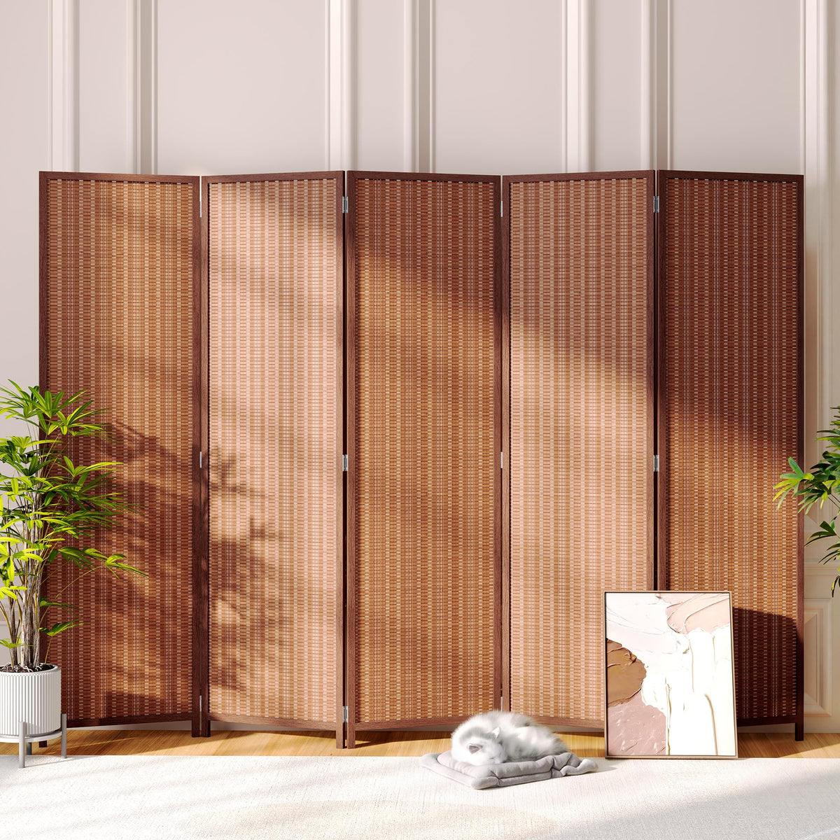 JOSTYLE 6 Panel Folding Privacy Screen 6ft Bamboo Freestanding Room Divider