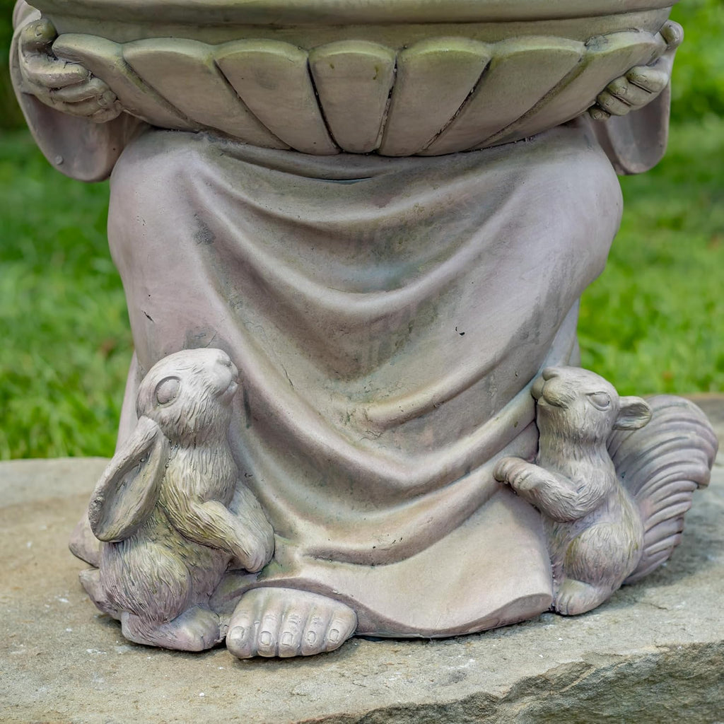 Zaer Ltd. Saint Francis Garden Statue with Birdbath, Antique Grey Magnesium, 30-36 Inch Height (30" Tall Sitting)
