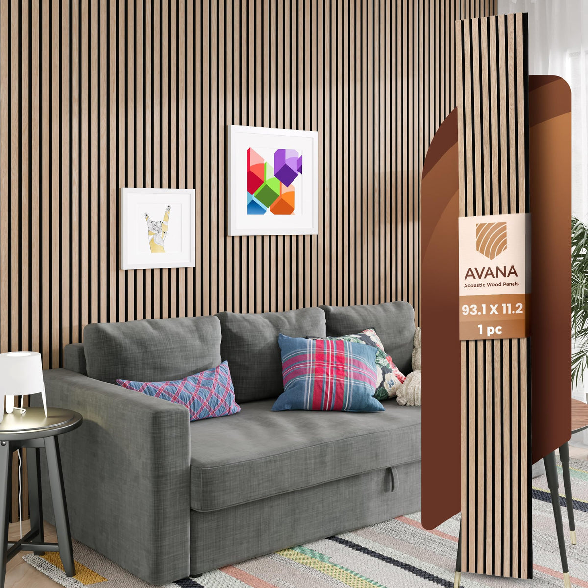 Avana Acoustic Wood Wall Panels – 93.2x11.25 Inch Panels – Fits 94x12 Layout – Rustic Walnut Acoustic Panels 4 PCs –Wall Panels For Interior Wall Decor For Homes, Offices – Durable Wood Panel For Wall