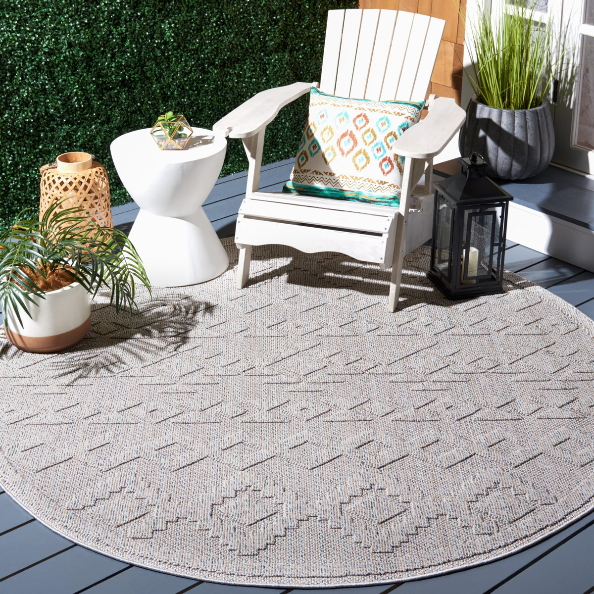 SAFAVIEH Washable Rug Outdoor Global Collection - 5'3" x 7'6", Beige & Dark Beige, Non-Shedding & Easy to Clean, Ideal for Patio, Backyard, Mudroom (GLB210B)