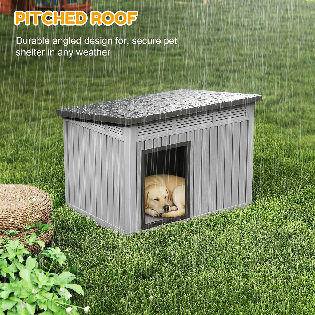 Fancyango Large Dog House with Weatherproof Roof for Indoor & Outdoor Use - Big Dog House for Large Medium Dogs(42.8" L x 33" W x 31.5" H) Grey