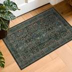 Floral Dark Green Washable Area Rugs 8x10, Vintage Living Room Rug