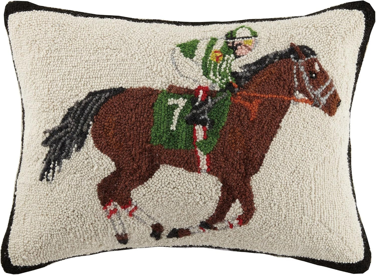 Peking Handicraft 30ML302C22OB Equestrian Racer Hook Pillow, Brown/Green
