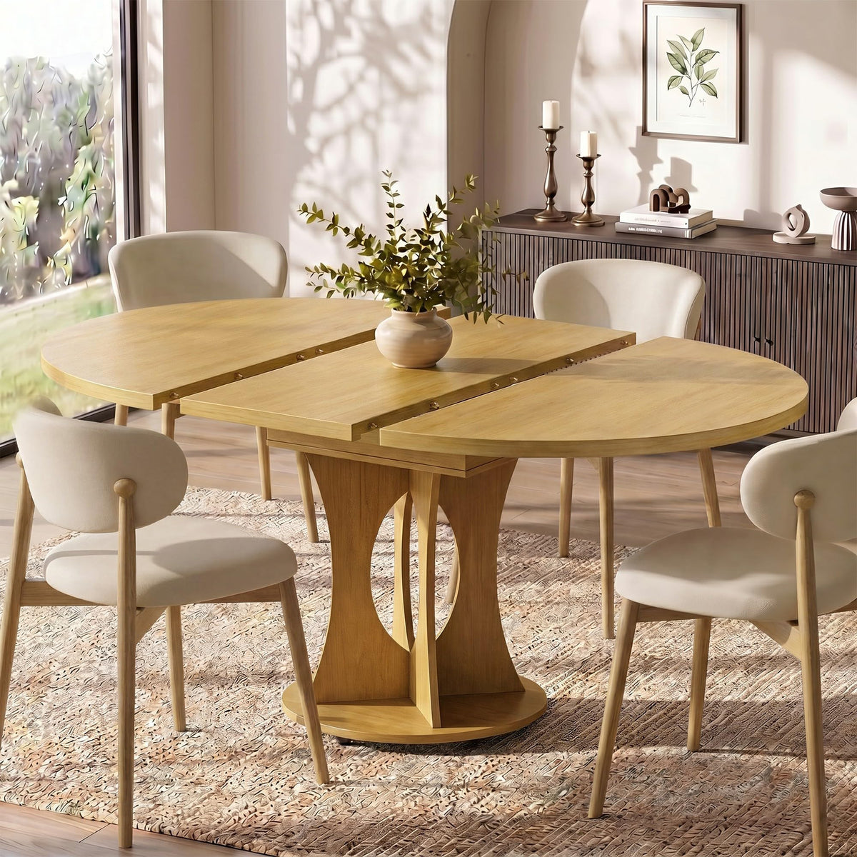 Einhomn 47.2-inch Round Dining Table, Kitchen Table for 4-6, Farmhouse Circle Dining Room Table, Space Saving Wood Kitchen & Dining Room Furniture, Oak