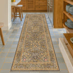 Floral Dark Green Washable Area Rugs 8x10, Vintage Living Room Rug