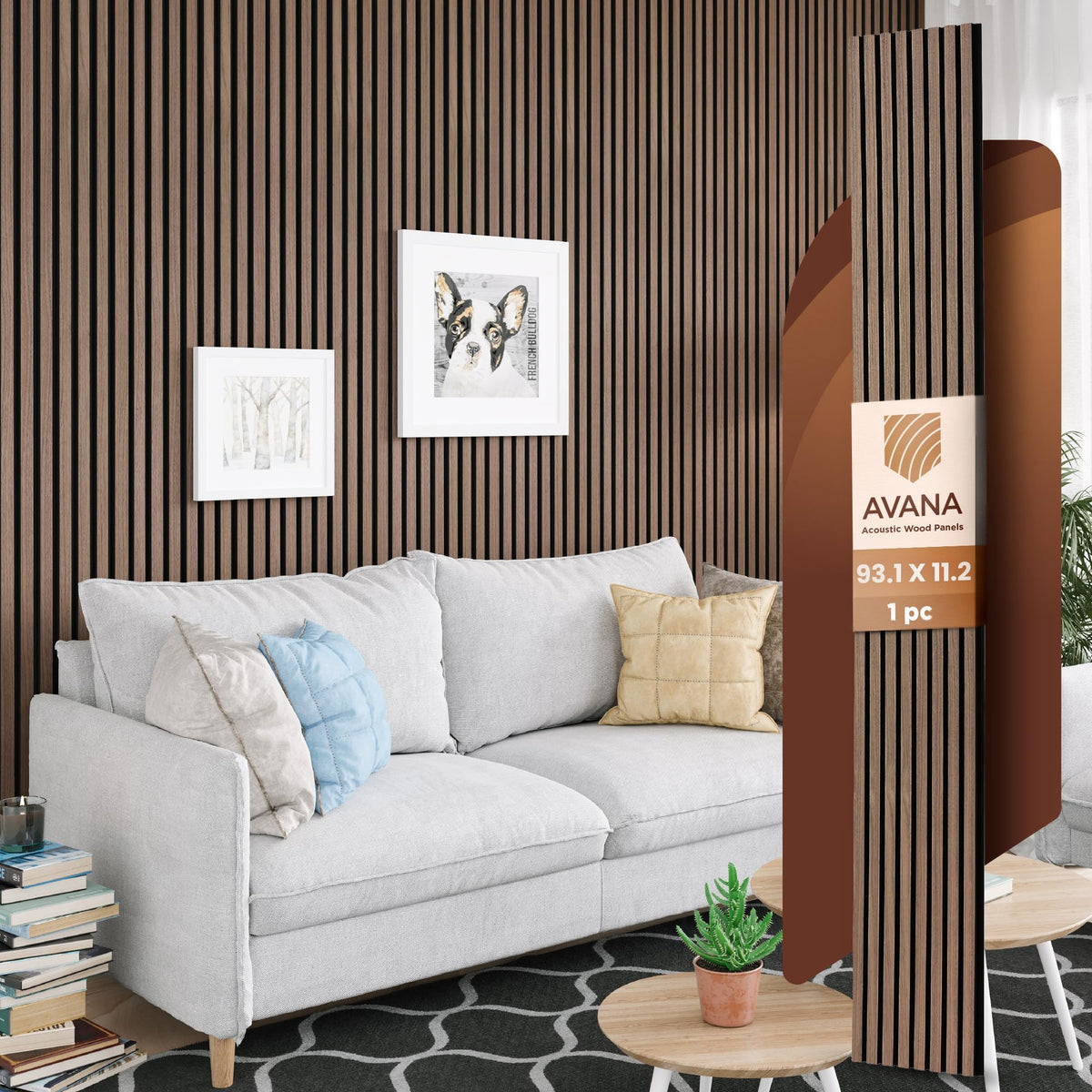Avana Acoustic Wood Wall Panels – 93.2x11.25 Inch Panels – Fits 94x12 Layout – Rustic Walnut Acoustic Panels 4 PCs –Wall Panels For Interior Wall Decor For Homes, Offices – Durable Wood Panel For Wall