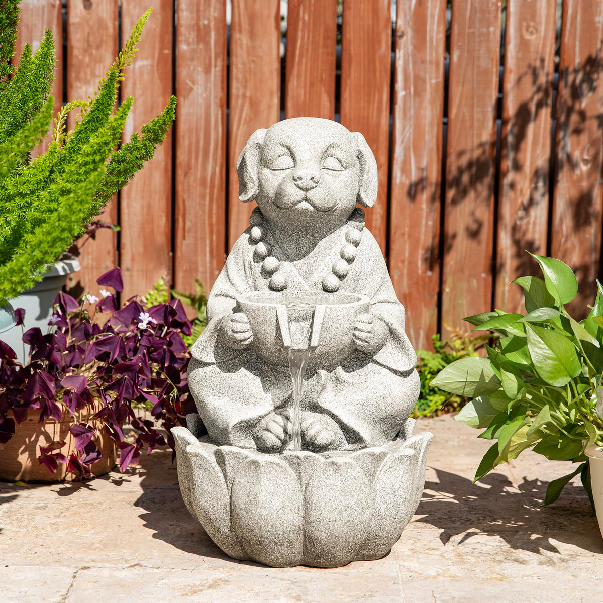 Glitzhome Buddha Statue 28" H, Outdoor Large Statue Zen Style Buddha Fountian with LED Light & Pump Polyresin Outdoor Floor Freestanding Fountain Garden Buddha Sculptures & Statues Lawn Décor
