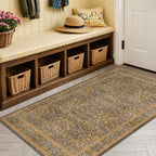 Floral Dark Green Washable Area Rugs 8x10, Vintage Living Room Rug
