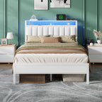 Furnulem Full Size Bed Frame with Charging Station and LED Lights