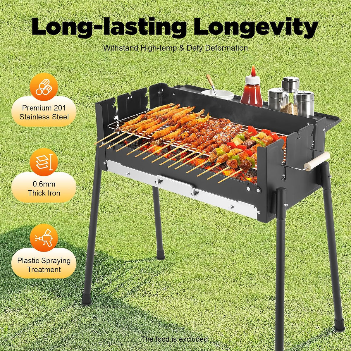 Charcoal Grill BBQ Grill, Stainless Steel Folding Portable Charcoal Barbecue Grill with 3 Temperature Regulation, Non-Stick BBQ Tool Kits Large Outdoor Grill for Cooking, Barbecue, Picnics