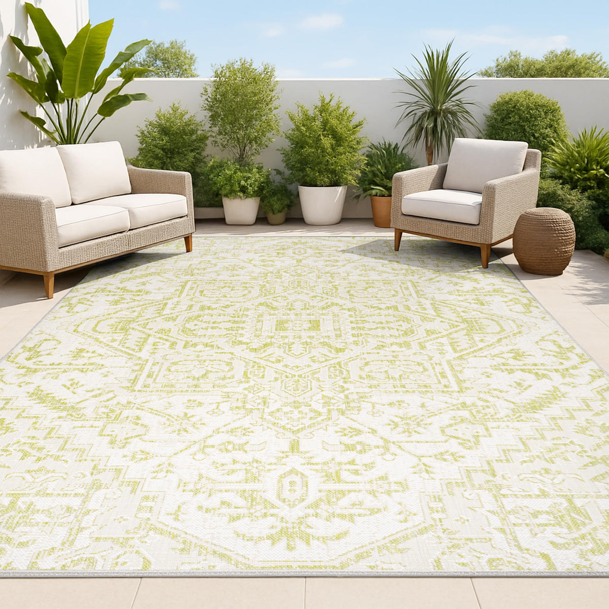 JONATHAN Y Boho Medallion Indoor Outdoor Area Rug 9X12 Navy/Gray, Estrella Textured Weave for Backyard, Patio, Porch, Easy-Cleaning, High Traffic, Pet-Friendly, Non-Shedding (SMB105B-9)