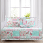 Cozy Line Home Fashions Bloom Floral Blue Rose Spring Reversible Quilt Bedding Set, Coverlet Bedspread Lightweight for All Seasons (Pink Garden, Queen - 6 Piece)