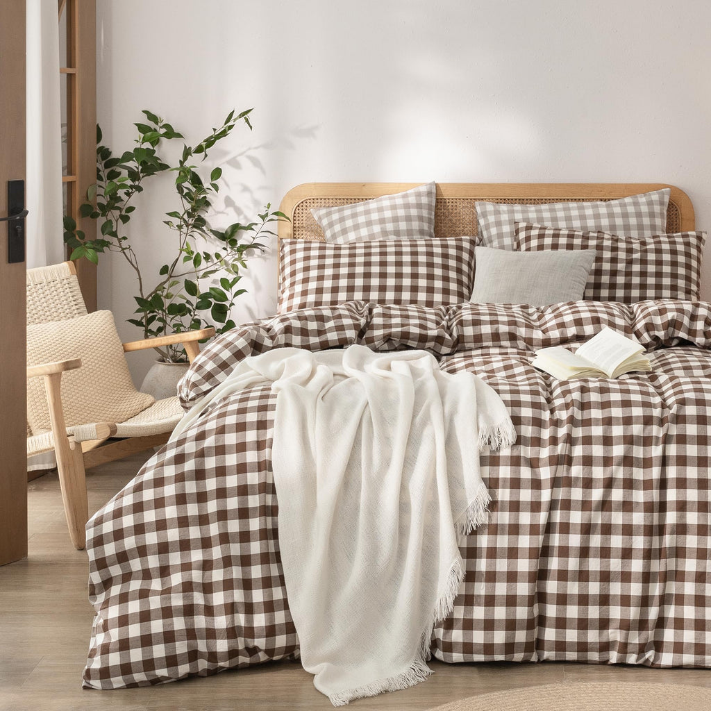BESTOUCH Cotton Solid Duvet Cover Set Linen Feel Cornflower Blue Queen