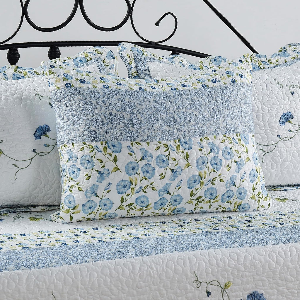 HESTIN 4Pcs Sky Blue Scallop Daybed Cover Set 75"x39" Petunia Embroidery