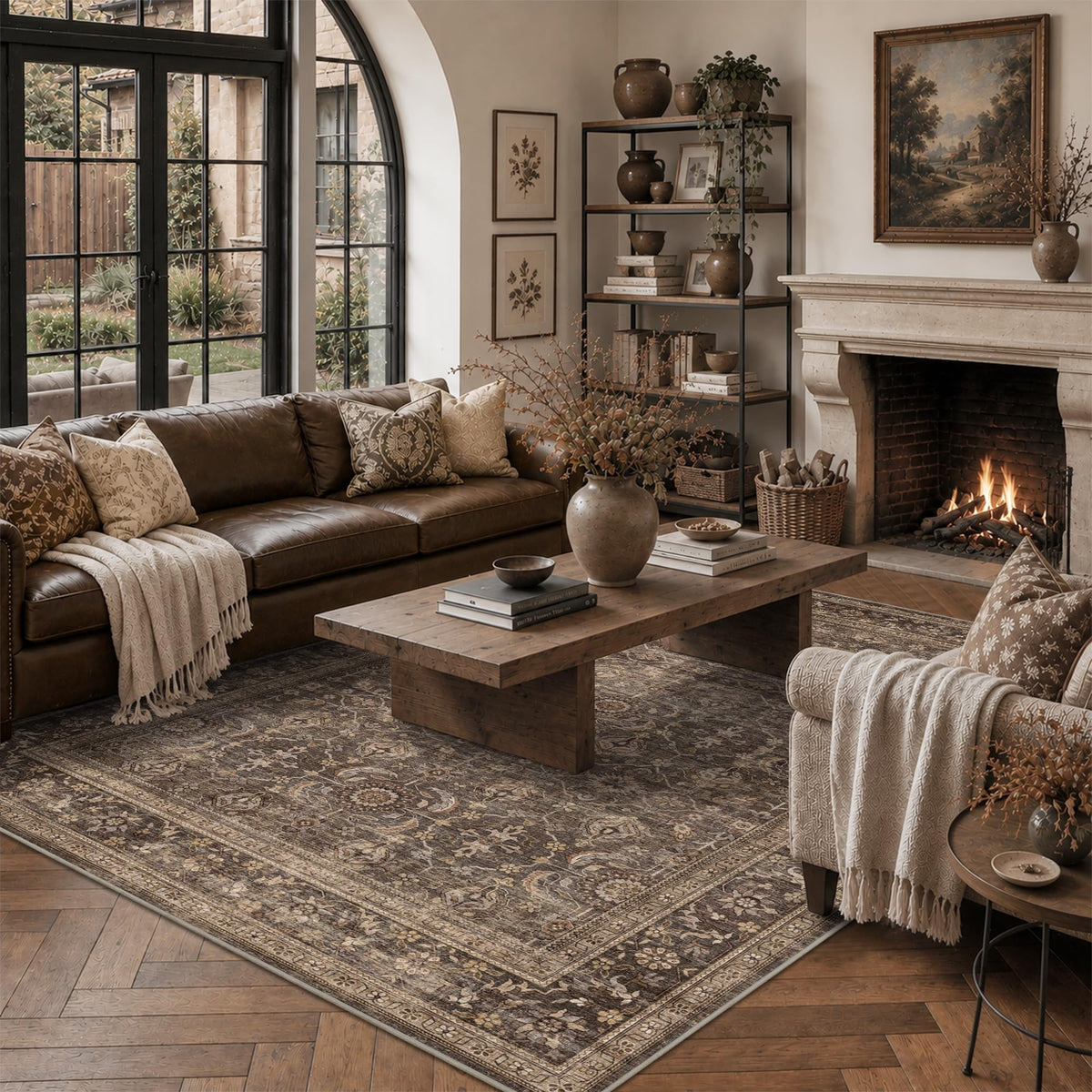 JOOJA 8x10 Dark Brown Vintage Soft Low Pile Non Slip Boho Washable Area Rug